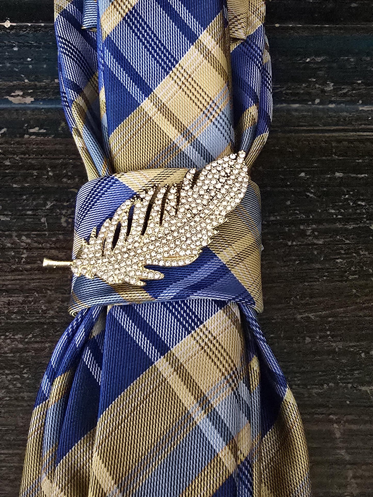 Simply Elegant Blue Plaid Women’s Necktie Necklace - Fashion Ties For Women  - Brooch Necktie - Stylish Neckwear For Women