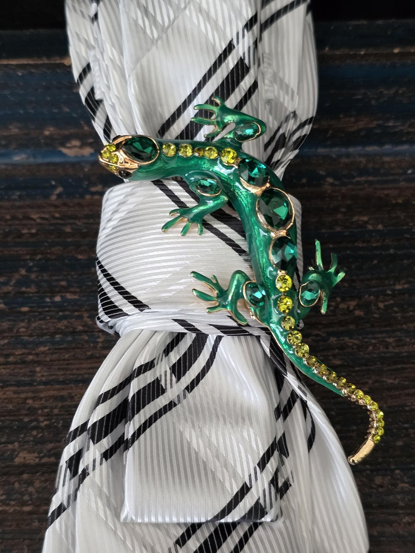 Stylish Black and White Stripe Women’s Necktie Necklace - Brooch Necklace - Handcrafted Statement Jewelry -Stylish Neckwear For Women