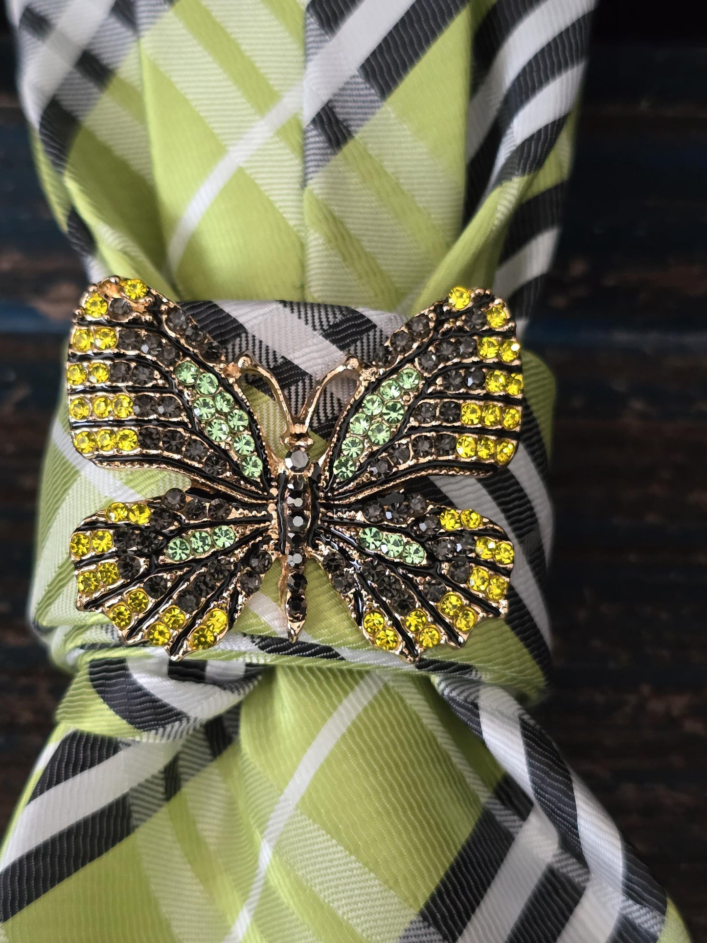 Lime and Black Plaid Women's Necktie Necklace - Handcrafted Jewelry - Brooch Necktie - Stylish Neckwear For Women