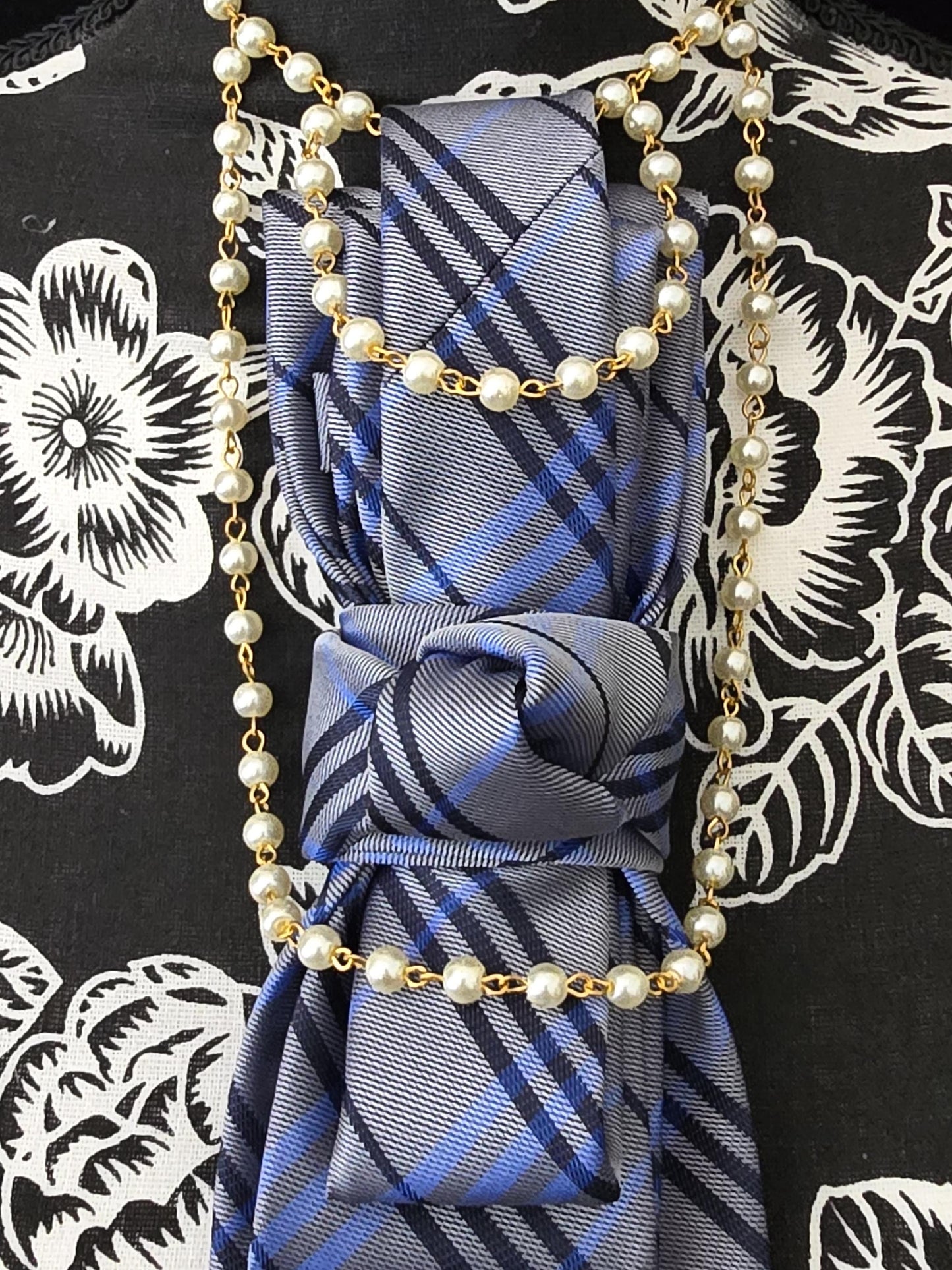 Women's Blue Plaid Necktie Necklace - Handcrafted Statement Jewelry - Brooch Necktie For Women