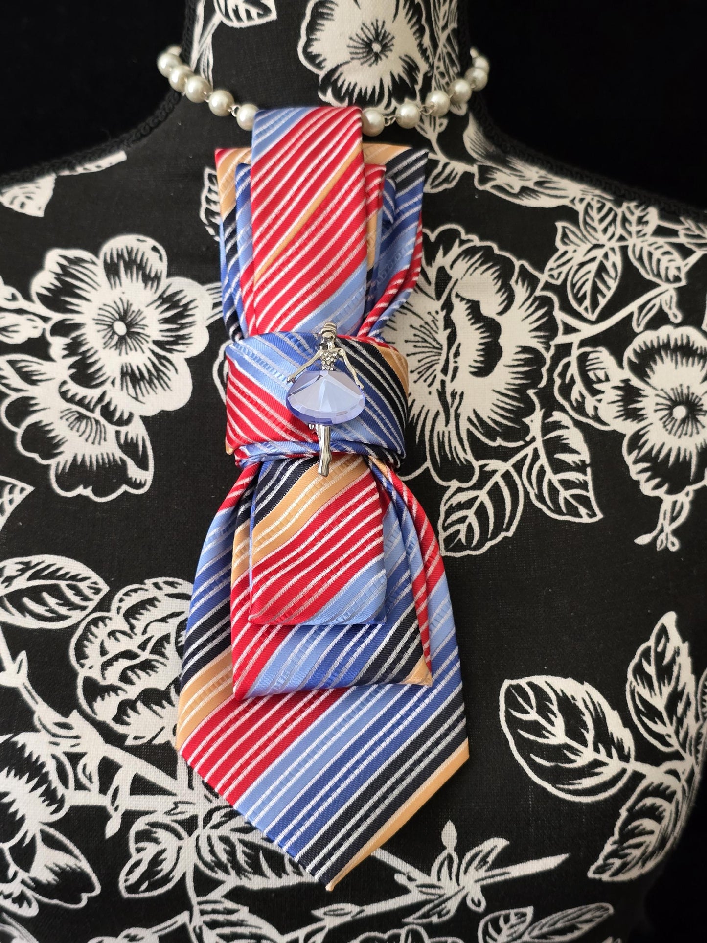 Simple Multi-Color Stripe Women's Tie- Ballerina Brooch Necklace - Brooch Necktie - Stylish Neckwear For Women
