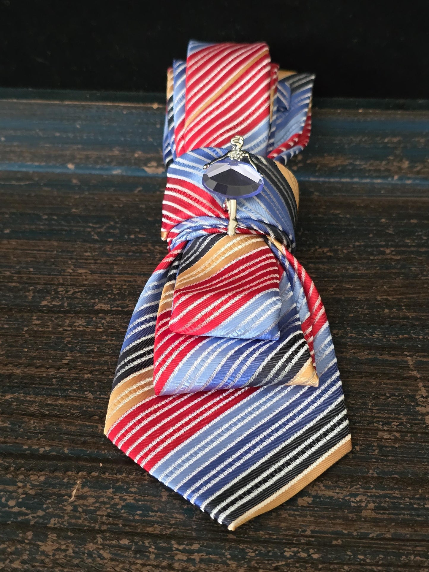 Simple Multi-Color Stripe Women's Tie- Ballerina Brooch Necklace - Brooch Necktie - Stylish Neckwear For Women