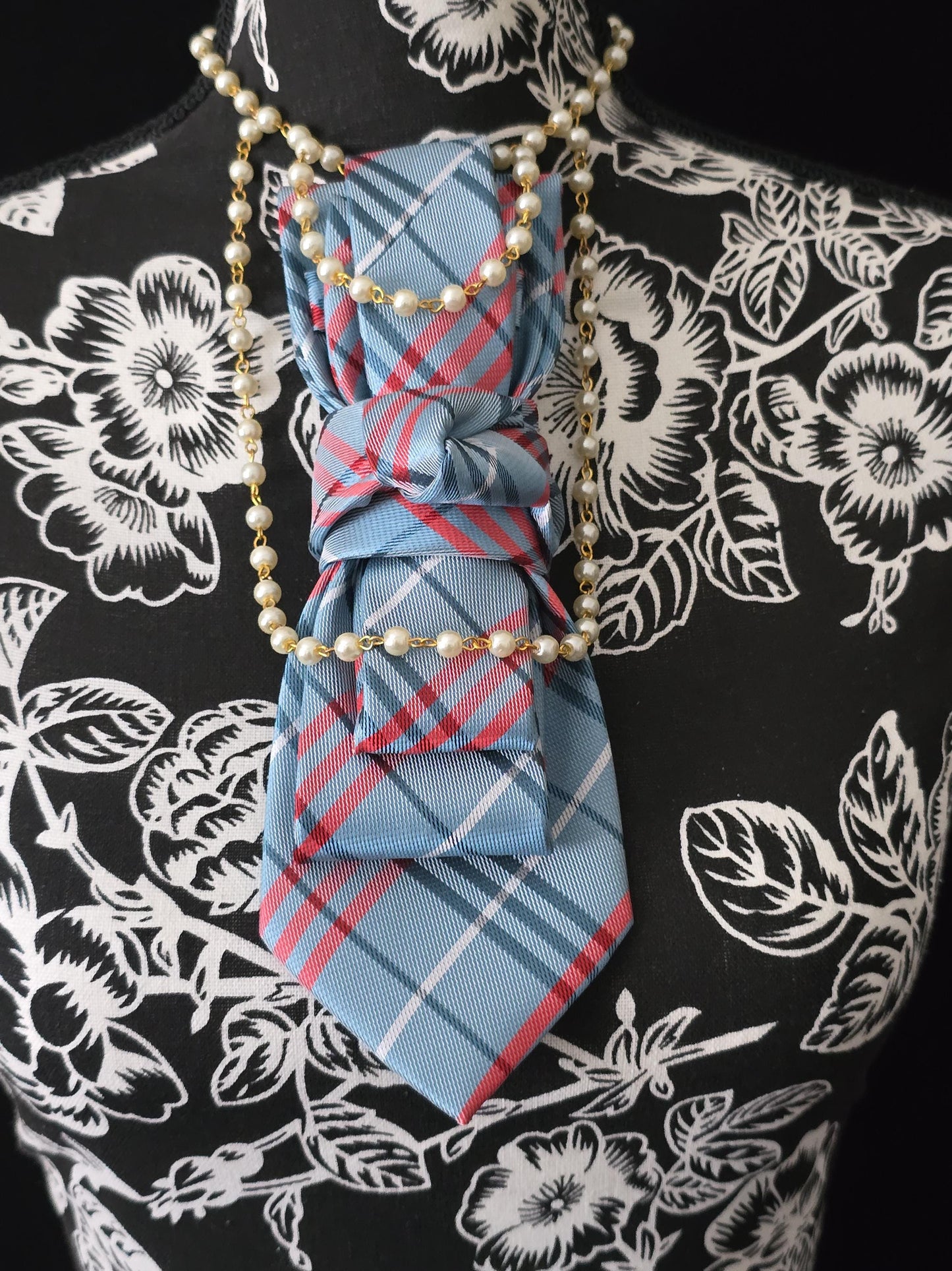 Simple but Elegant Teal Plaid Women's Necktie Necklace - Handcrafted Statement Jewelry - Brooch Necktie For Women