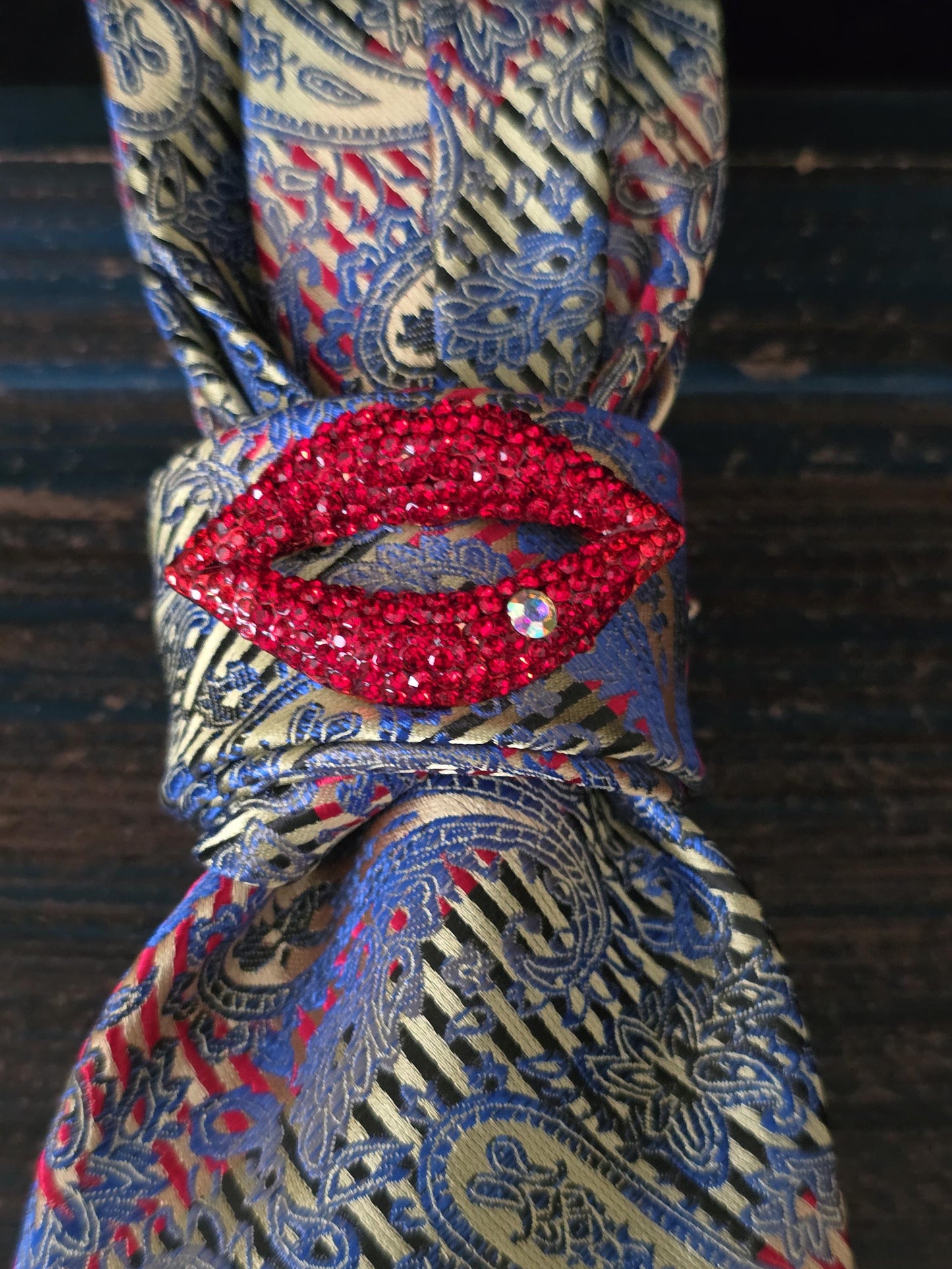 Red, Blue & Black Paisley Women's Necktie Necklace - Handcrafted Jewelry - Brooch Necktie - Stylish Neckwear For Women