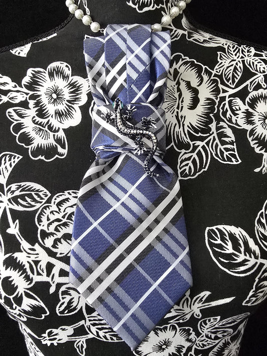Blue and Black Plaid Women's Necktie Necklace - Handcrafted Jewelry - Brooch Necktie - Stylish Neckwear For Women