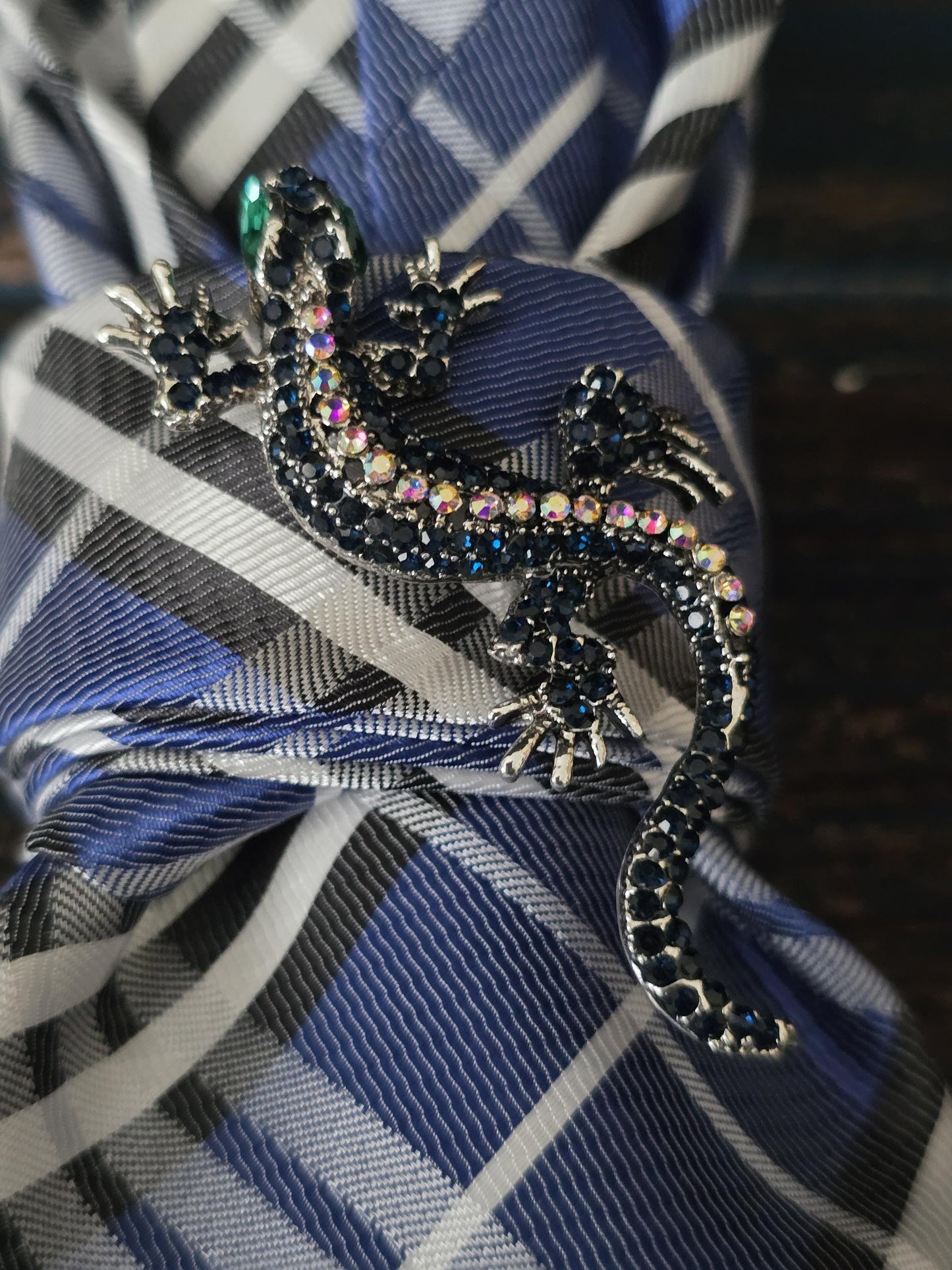 Blue and Black Plaid Women's Necktie Necklace - Handcrafted Jewelry - Brooch Necktie - Stylish Neckwear For Women