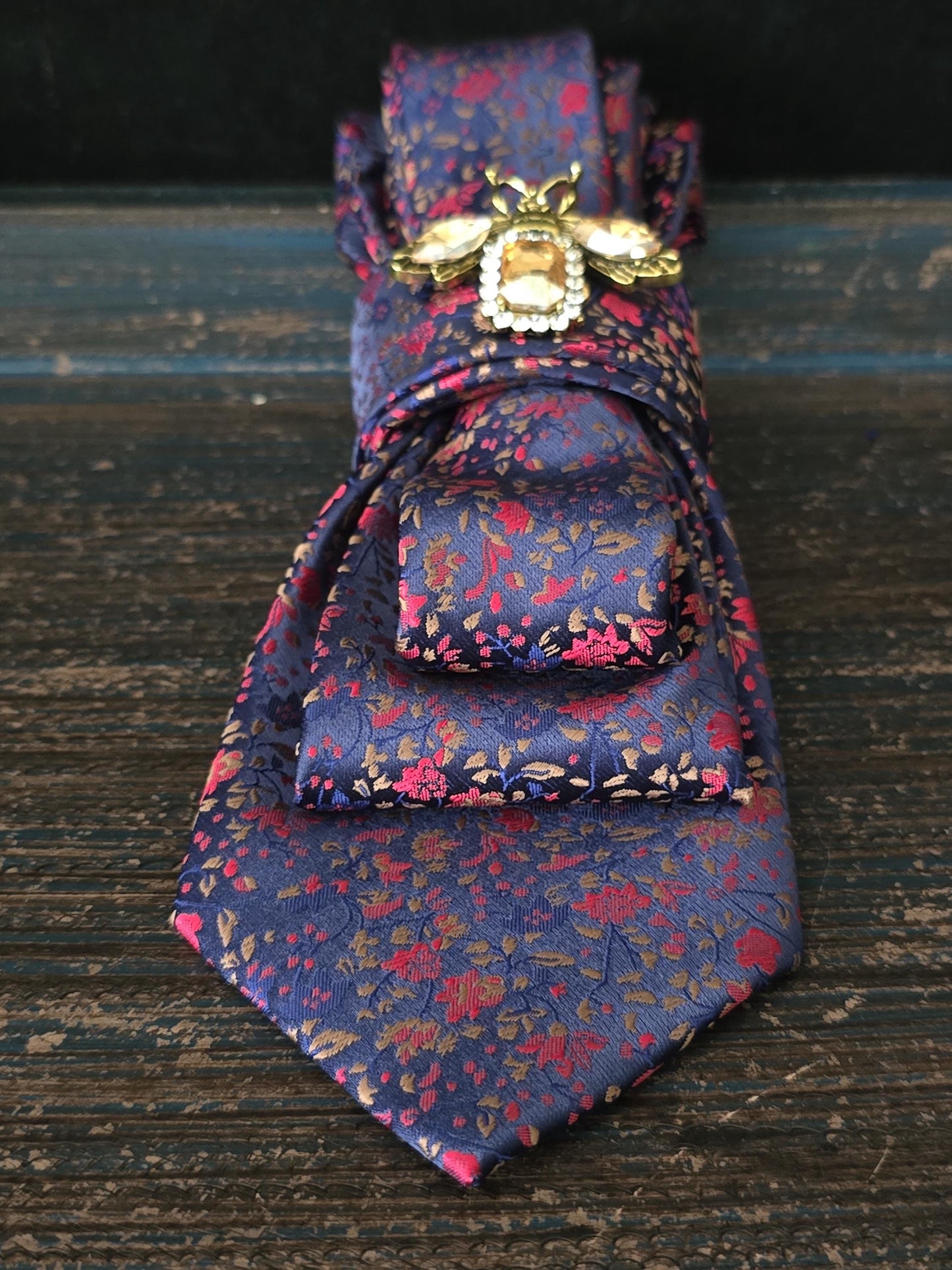 Crystal Firefly Brooch- Blue and Red Floral Women's Necktie Necklace - Handcrafted Jewelry - Brooch Necktie - Stylish Neckwear For Women