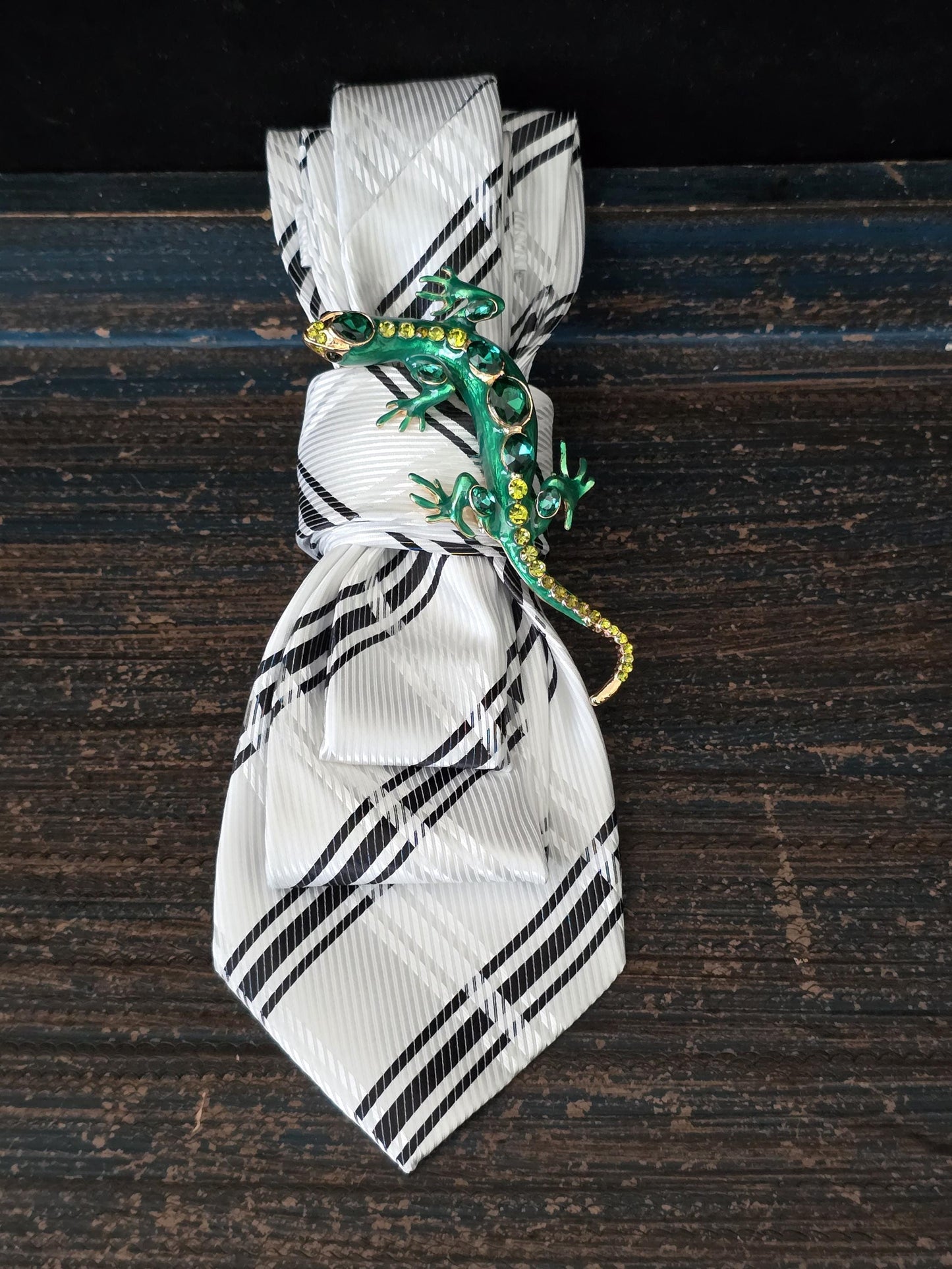 Stylish Black and White Stripe Women’s Necktie Necklace - Brooch Necklace - Handcrafted Statement Jewelry -Stylish Neckwear For Women