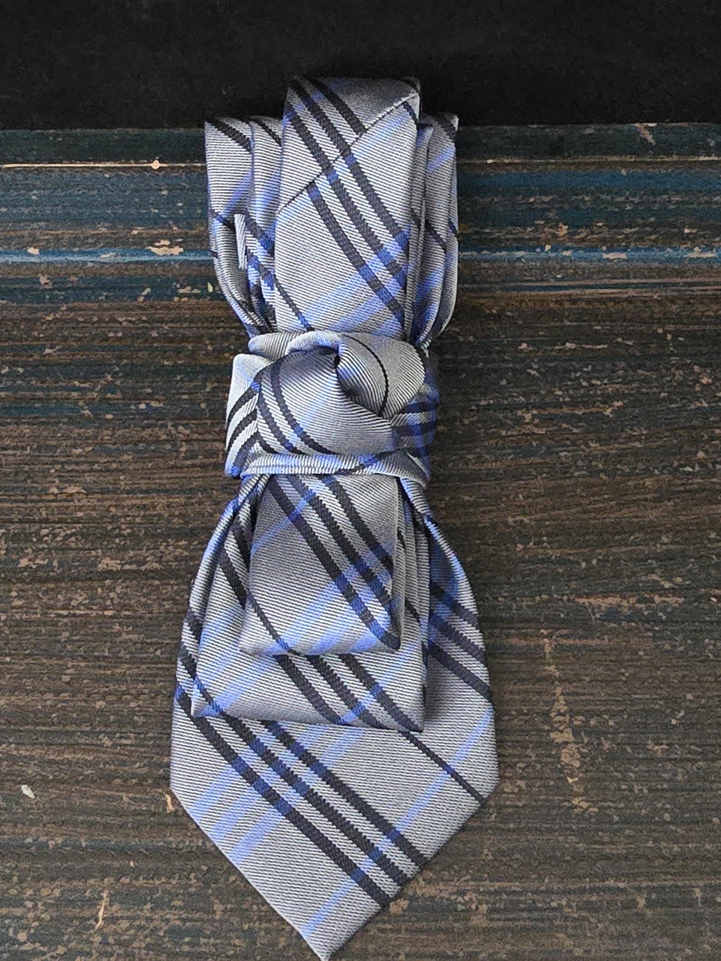 Women's Blue Plaid Necktie Necklace - Handcrafted Statement Jewelry - Brooch Necktie For Women