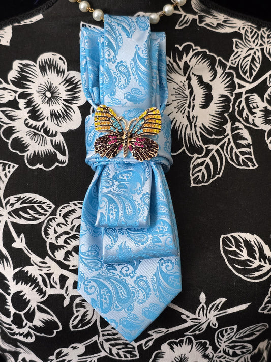 Blue Paisley Women's Necktie Necklace - Handcrafted Jewelry - Brooch Necktie - Stylish Neckwear For Women