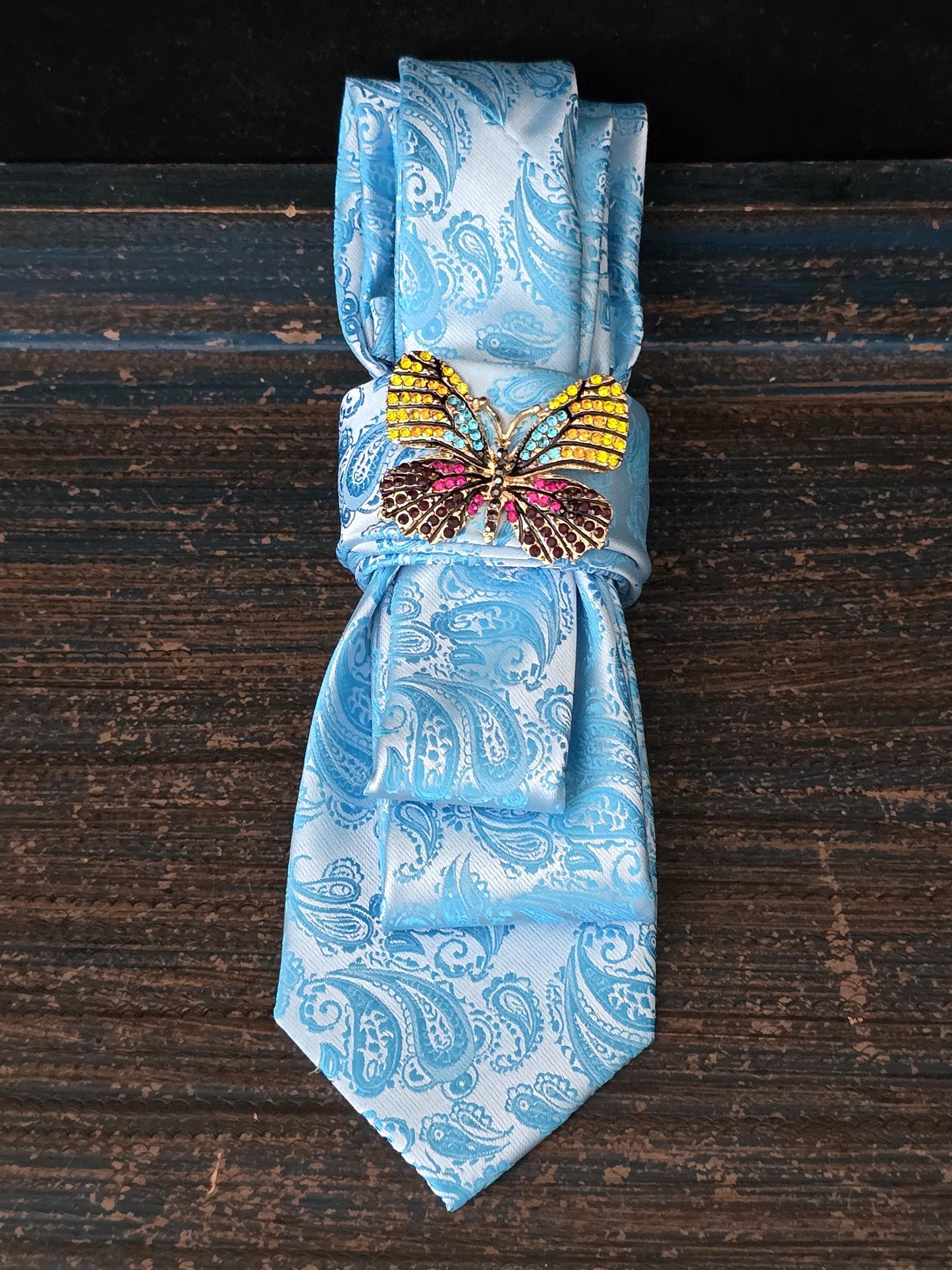 Blue Paisley Women's Necktie Necklace - Handcrafted Jewelry - Brooch Necktie - Stylish Neckwear For Women
