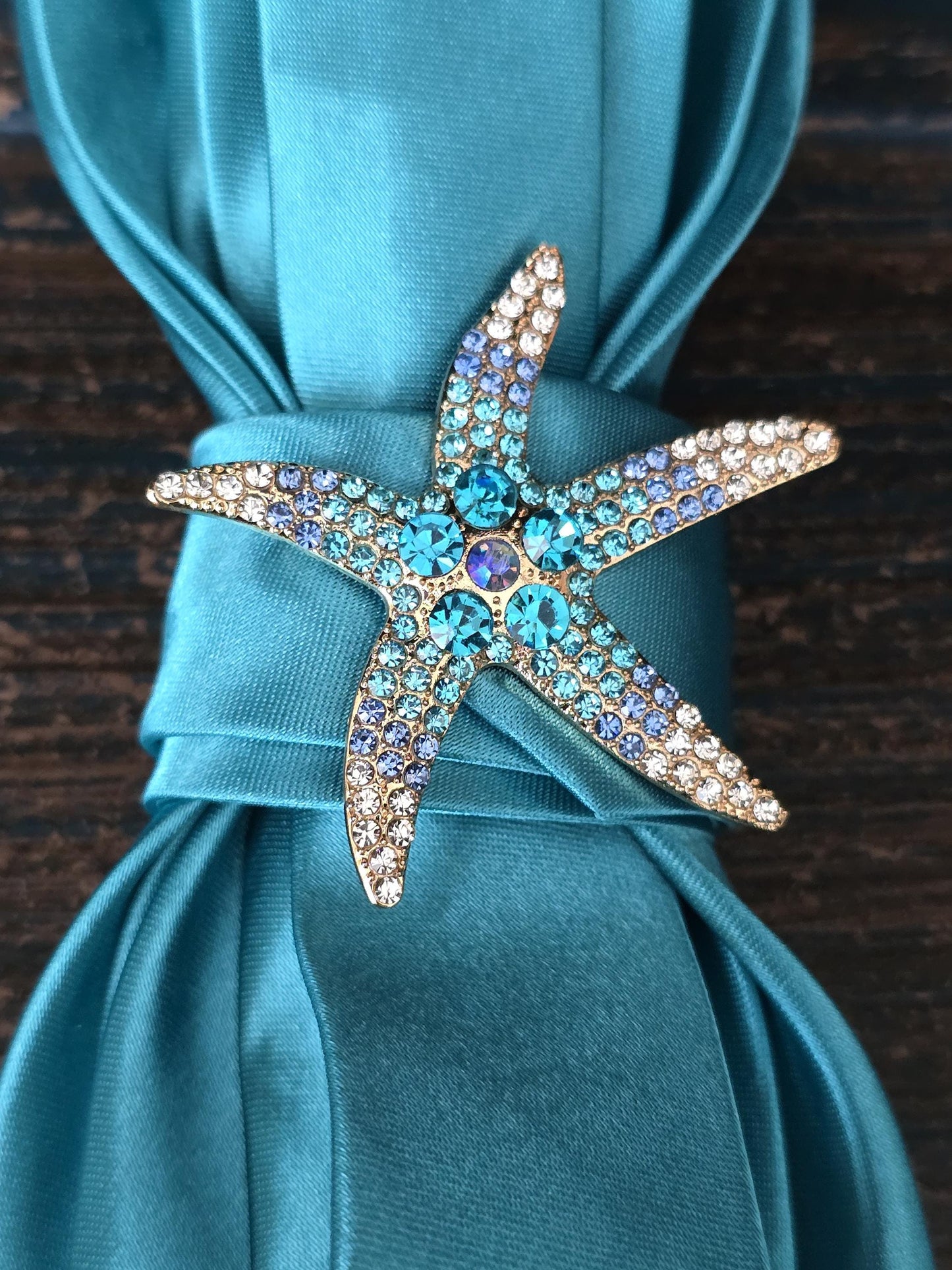 Teal Necktie Necklace: Rhinestone Starfish Brooch, Women's Fashion Tie