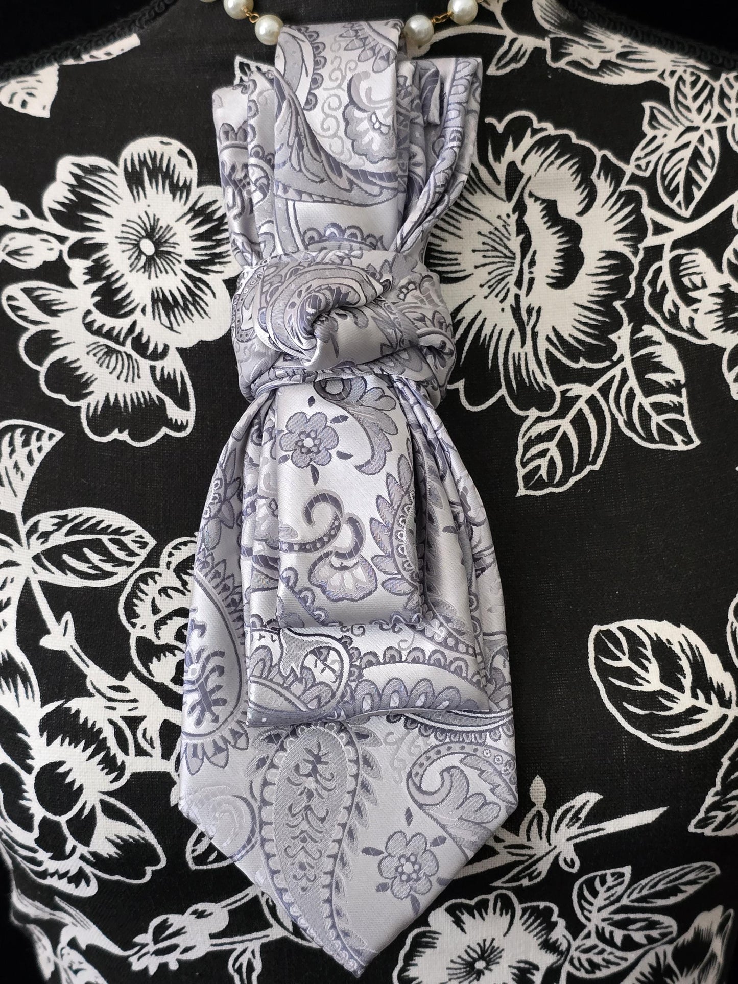 Simply Elegant Gray Paisley Women's Necktie Necklace - Handcrafted Statement Jewelry - Brooch Necktie For Women