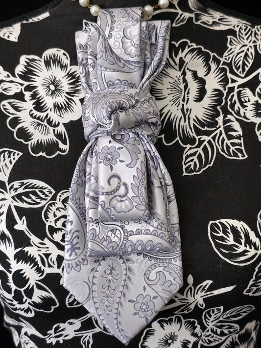 Simply Elegant Gray Paisley Women's Necktie Necklace - Handcrafted Statement Jewelry - Brooch Necktie For Women