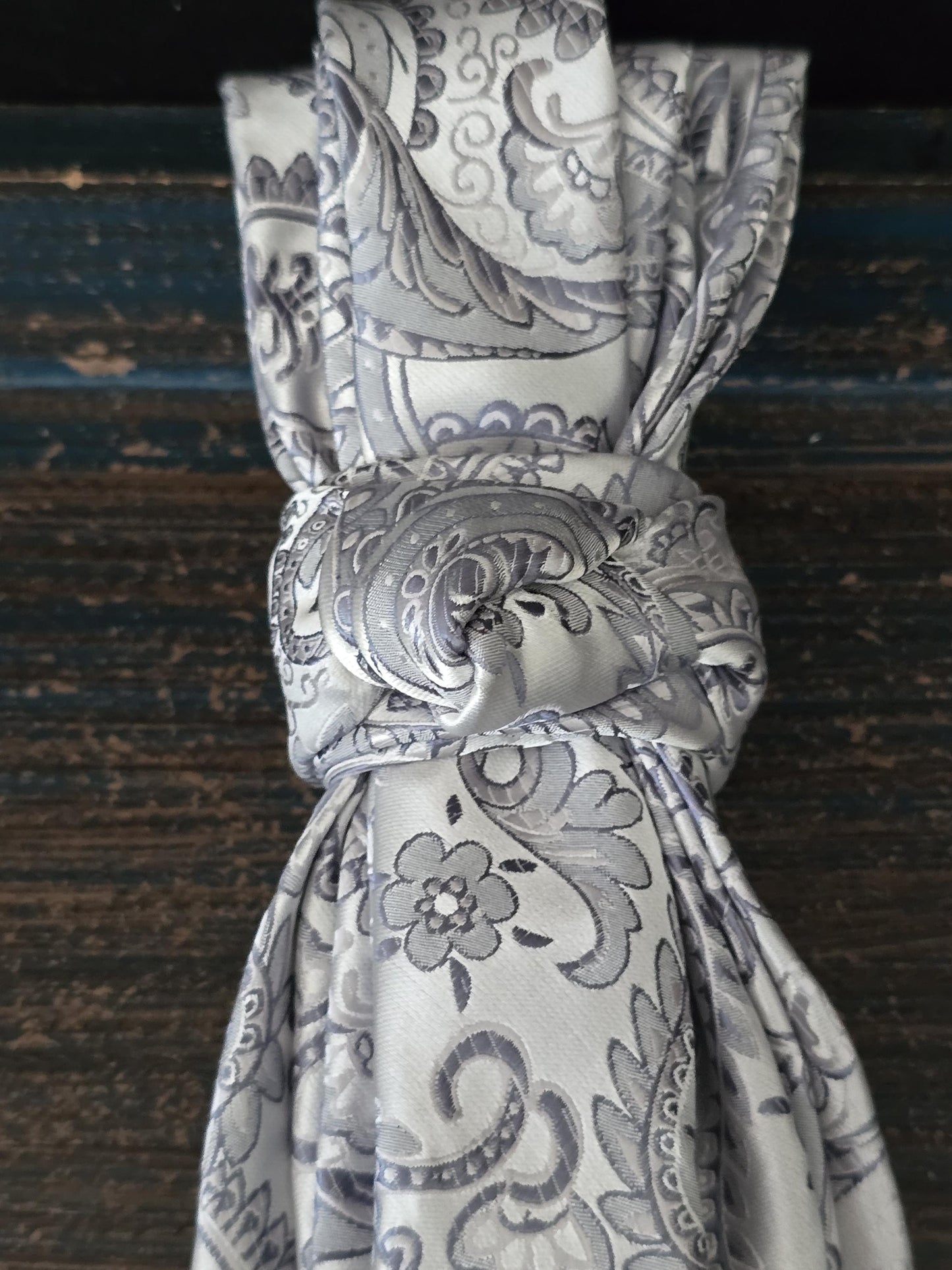 Simply Elegant Gray Paisley Women's Necktie Necklace - Handcrafted Statement Jewelry - Brooch Necktie For Women