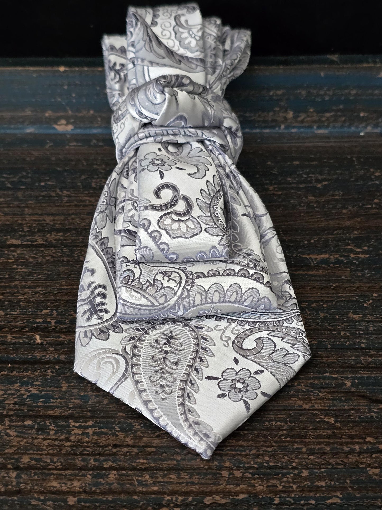 Simply Elegant Gray Paisley Women's Necktie Necklace - Handcrafted Statement Jewelry - Brooch Necktie For Women