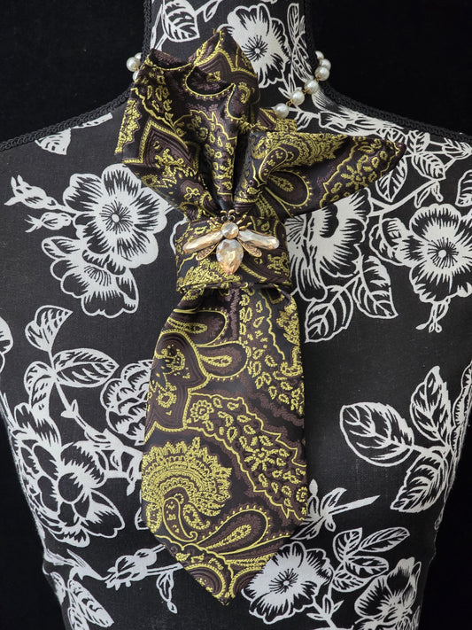 Bold but Classy Brown Plaid Women’s Necktie Necklace - Fashion Ties For Women  - Brooch Necktie - Stylish Neckwear For Women