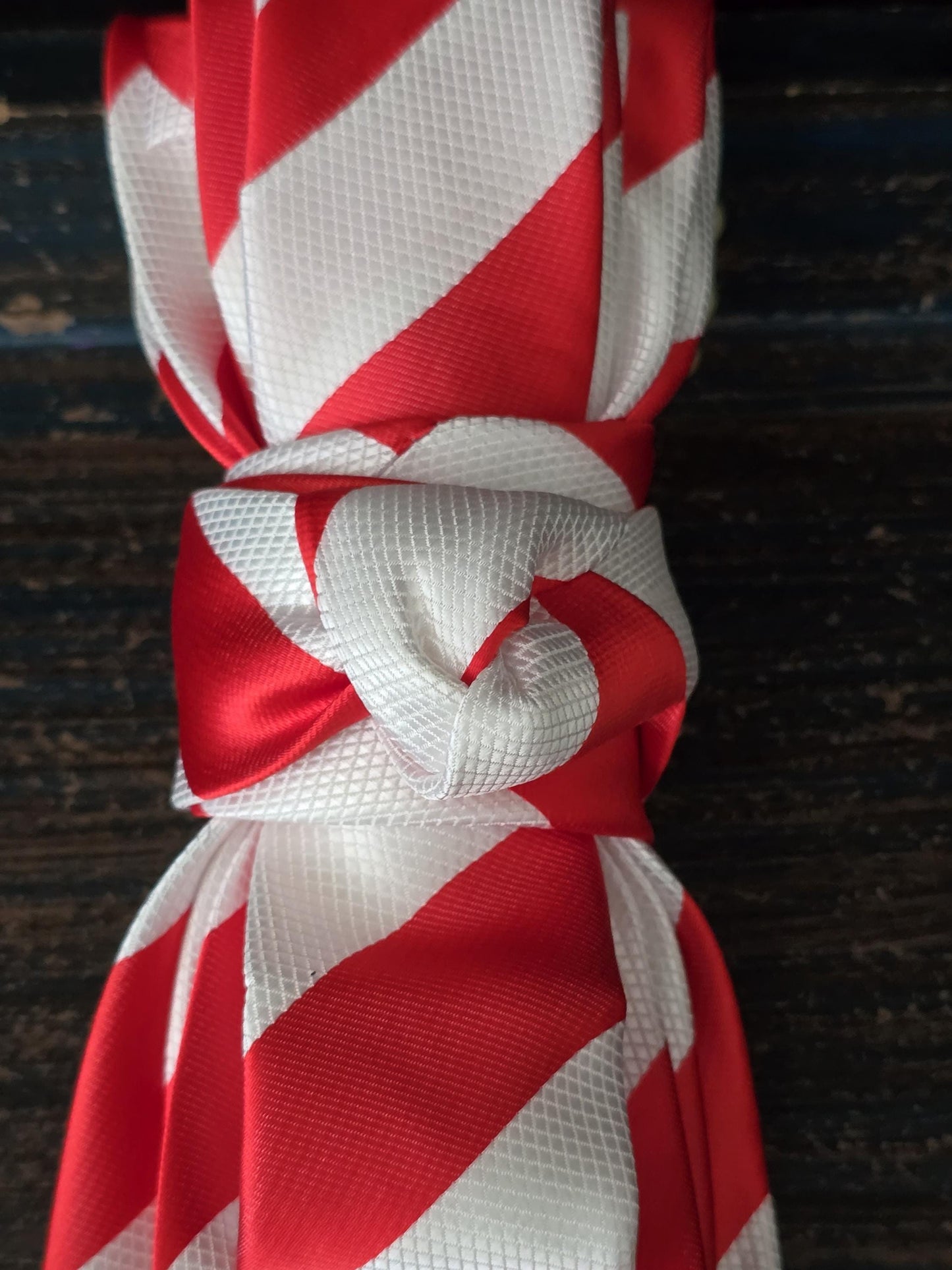 Women's Red and White Striped Necktie Necklace - Handcrafted Statement Jewelry - Brooch Necktie For Women
