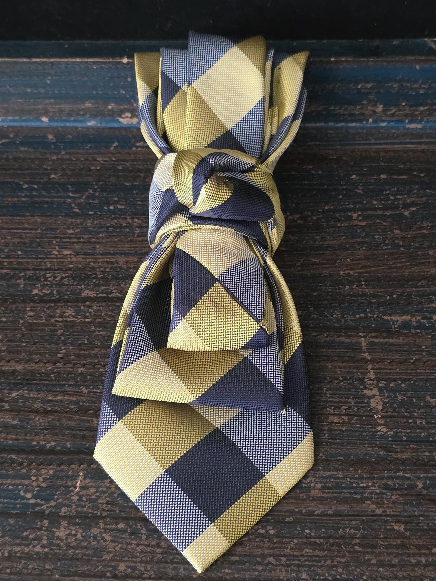 Women's Blue and Gold Plaid Necktie Necklace - Handcrafted Statement Jewelry - Brooch Necktie For Women