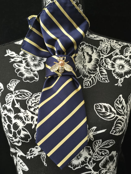 Stylish Blue Stripe Women’s Necktie Necklace - Fashion Ties For Women  - Brooch Necktie - Stylish Neckwear For Women