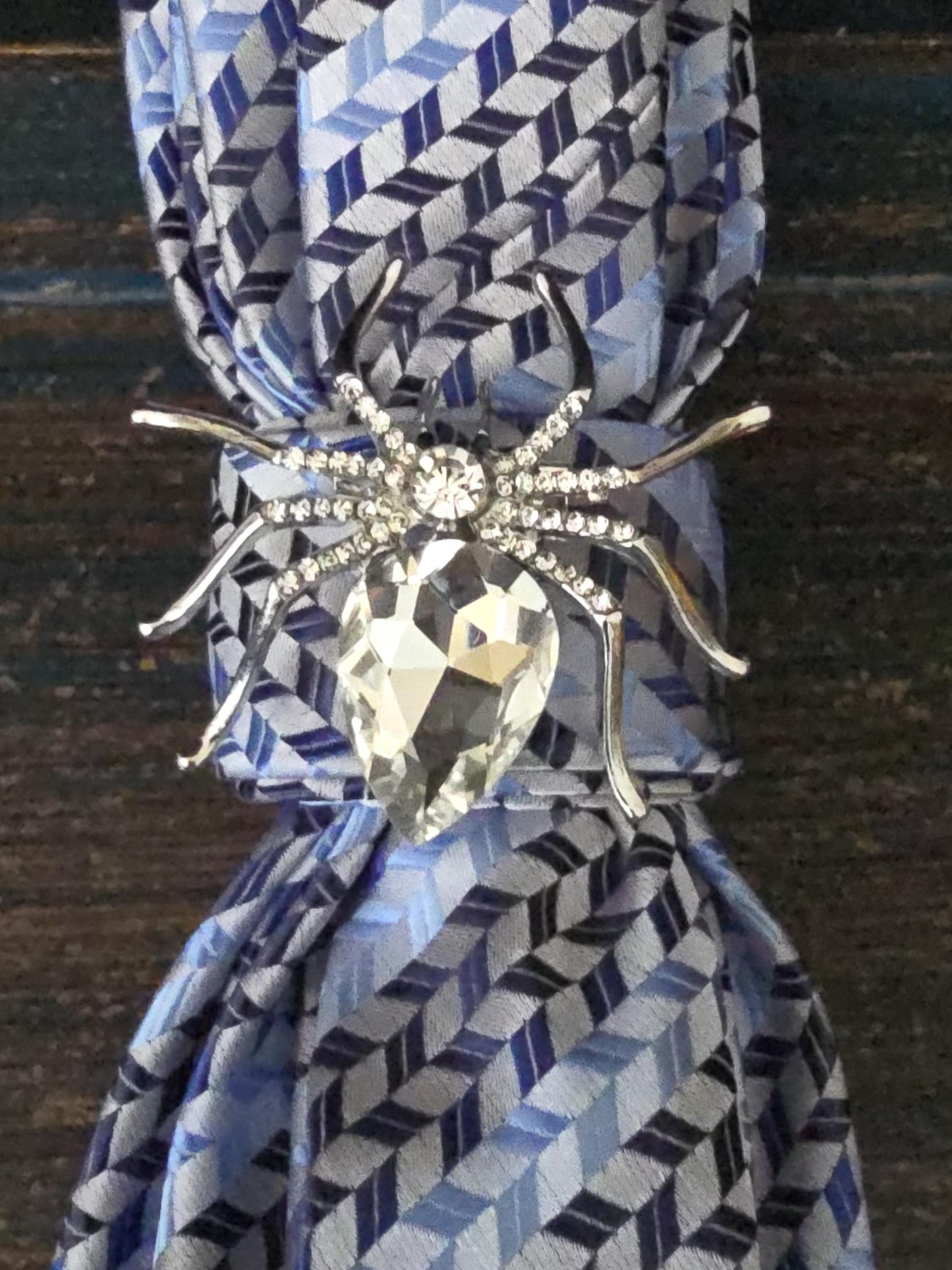 Simple Blue Stripe Women's Tie- Crystal Brooch Necklace - Brooch Necktie - Stylish Neckwear For Women