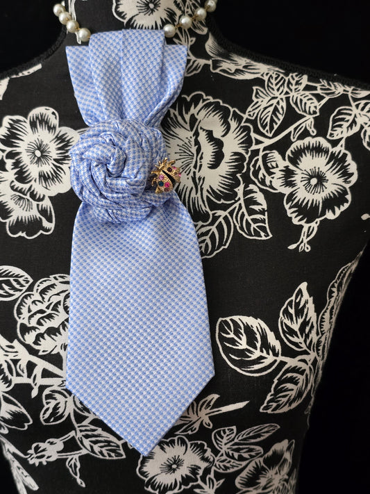 Handcrafted Silk Necktie Necklace: Ladybug Brooch Statement Jewelry