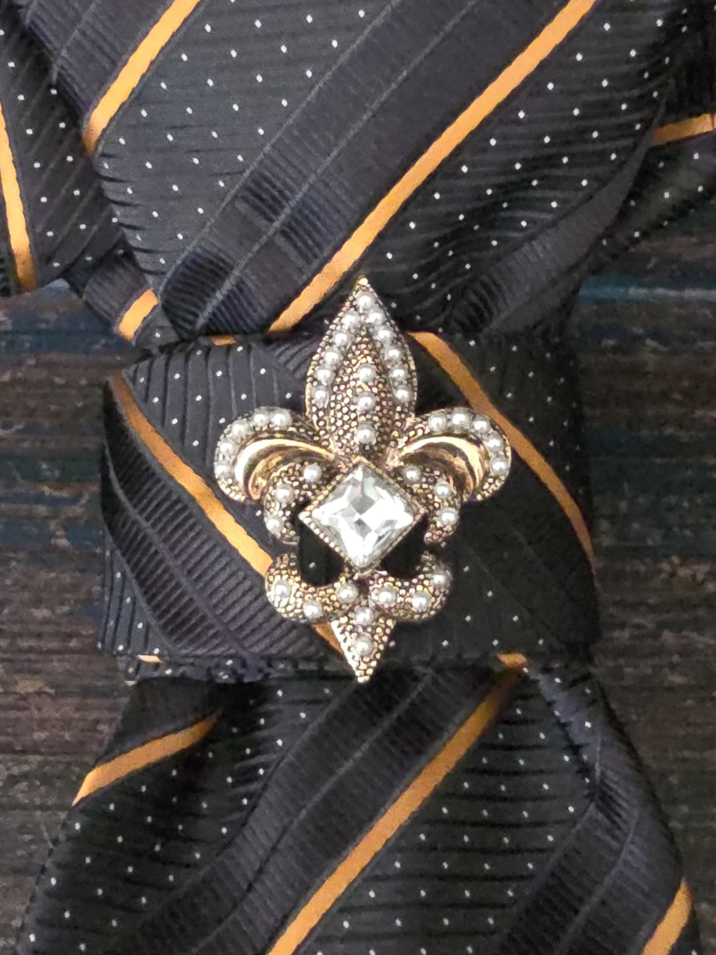 Simply Elegant Black and Gold Stripe Women's Necktie Necklace - Handcrafted Statement Jewelry - Brooch Necktie - Stylish Neckwear For Women