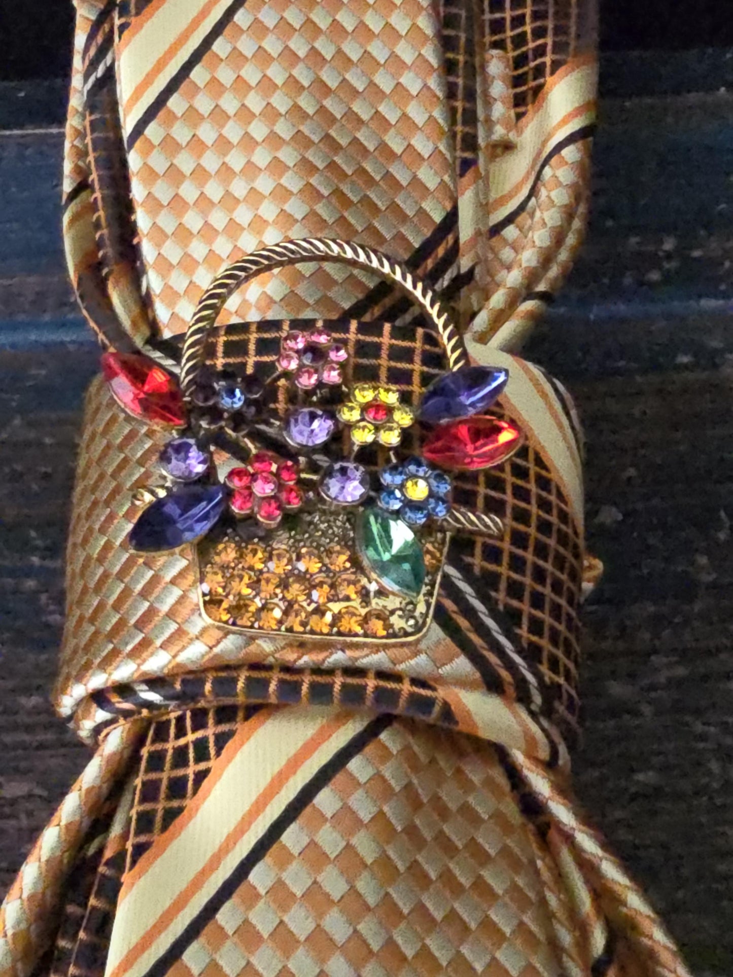 Multi Color Stripe Women's Tie-  Brooch Necklace - Handcrafted Statement Jewelry - Brooch Necktie - Stylish Neckwear For Women