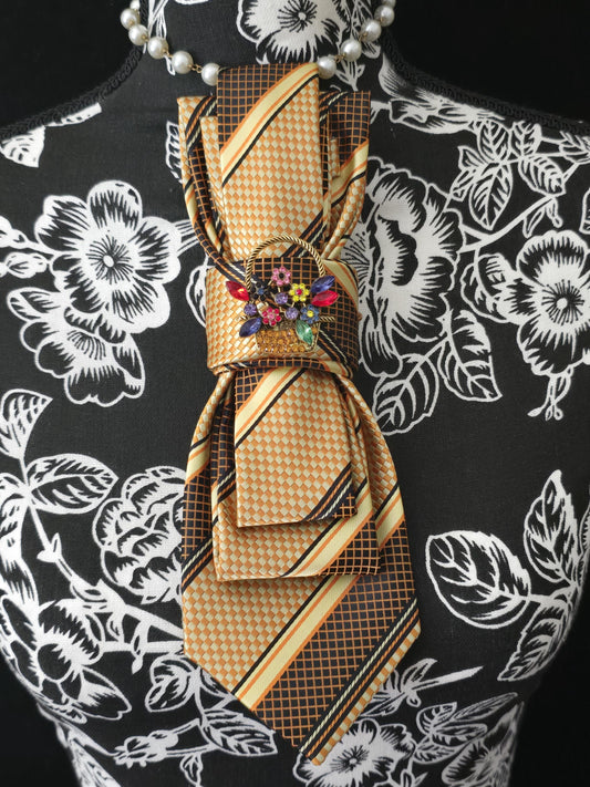 Multi Color Stripe Women's Tie-  Brooch Necklace - Handcrafted Statement Jewelry - Brooch Necktie - Stylish Neckwear For Women