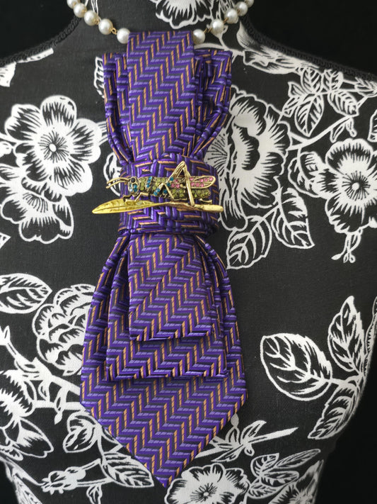 Purple  Women's Tie- Grasshopper Brooch Necklace - Handcrafted Statement Jewelry - Brooch Necktie - Stylish Neckwear For Women