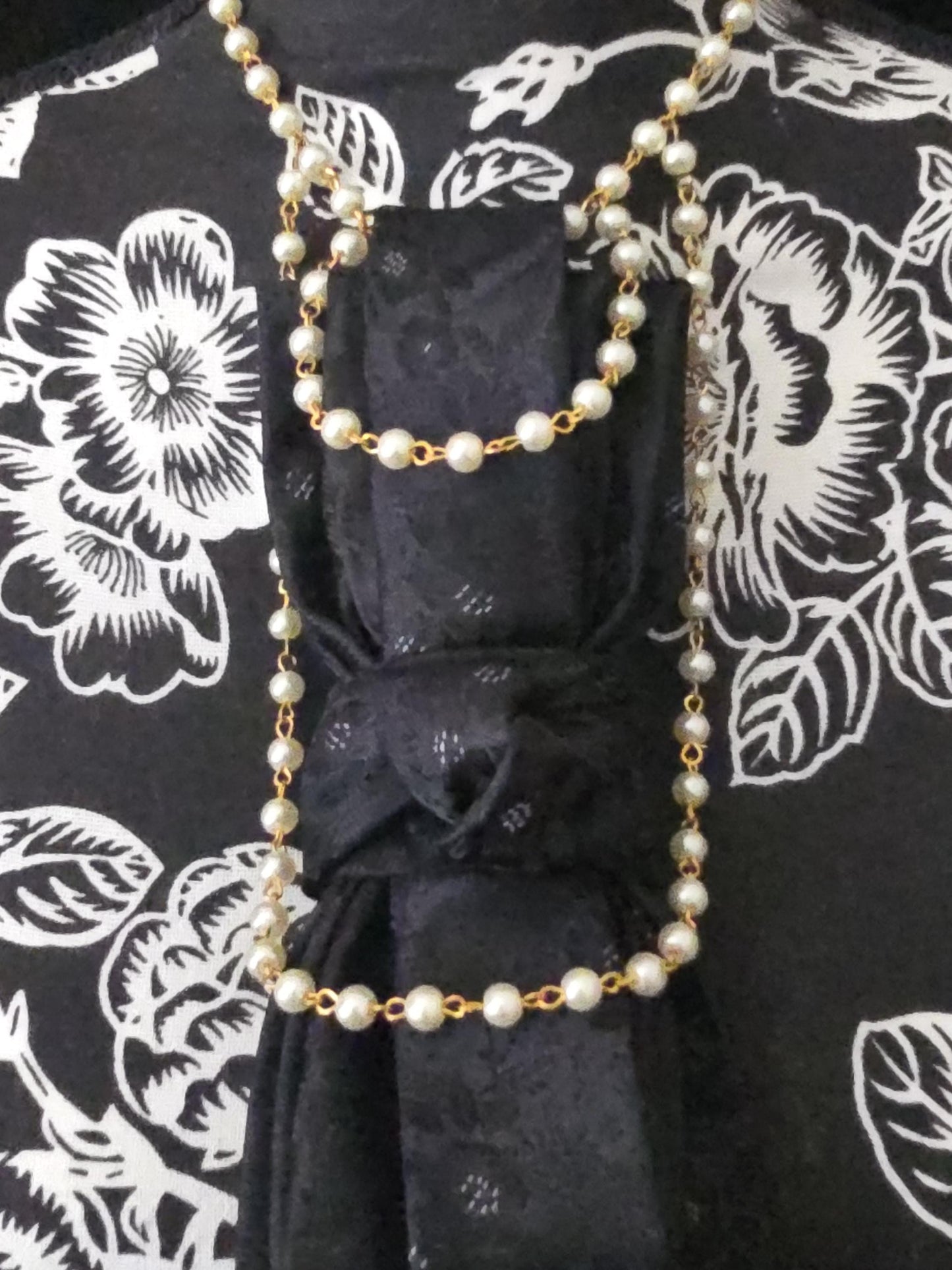 Simply Elegant Black Floral Women's Necktie Necklace - Handcrafted Statement Jewelry - Brooch Necktie For Women