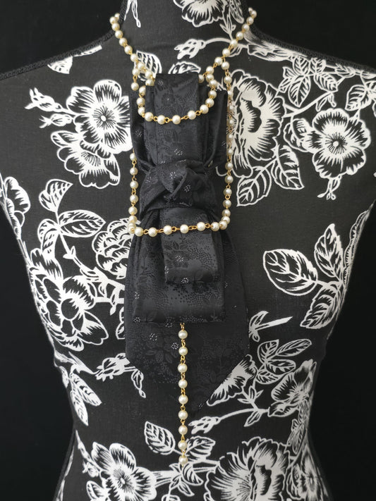 Simply Elegant Black Floral Women's Necktie Necklace - Handcrafted Statement Jewelry - Brooch Necktie For Women