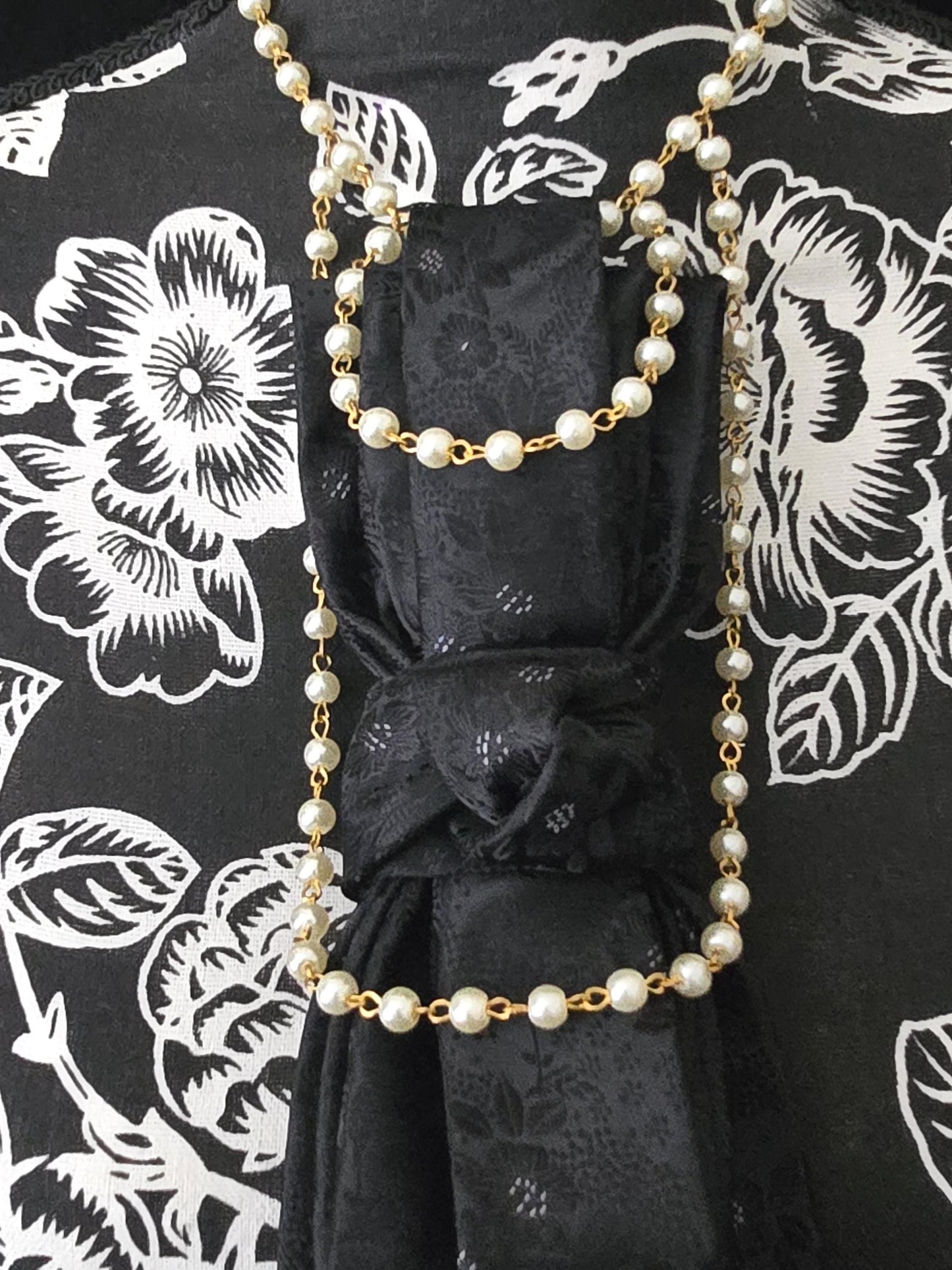 Simply Elegant Black Floral Women's Necktie Necklace - Handcrafted Statement Jewelry - Brooch Necktie For Women