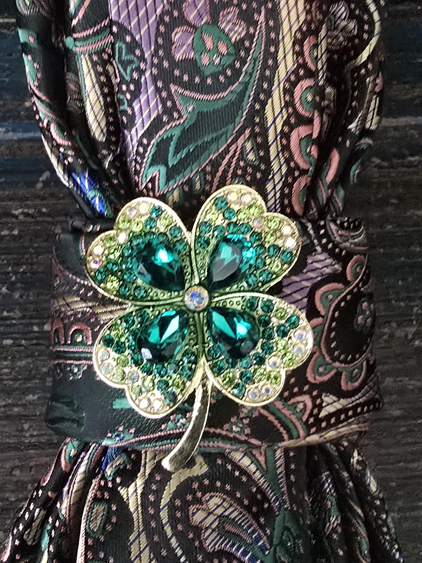 Simply Elegant Green Multi-Color Paisley Women's Necktie Necklace - Brooch Necktie - Stylish Neckwear For Women