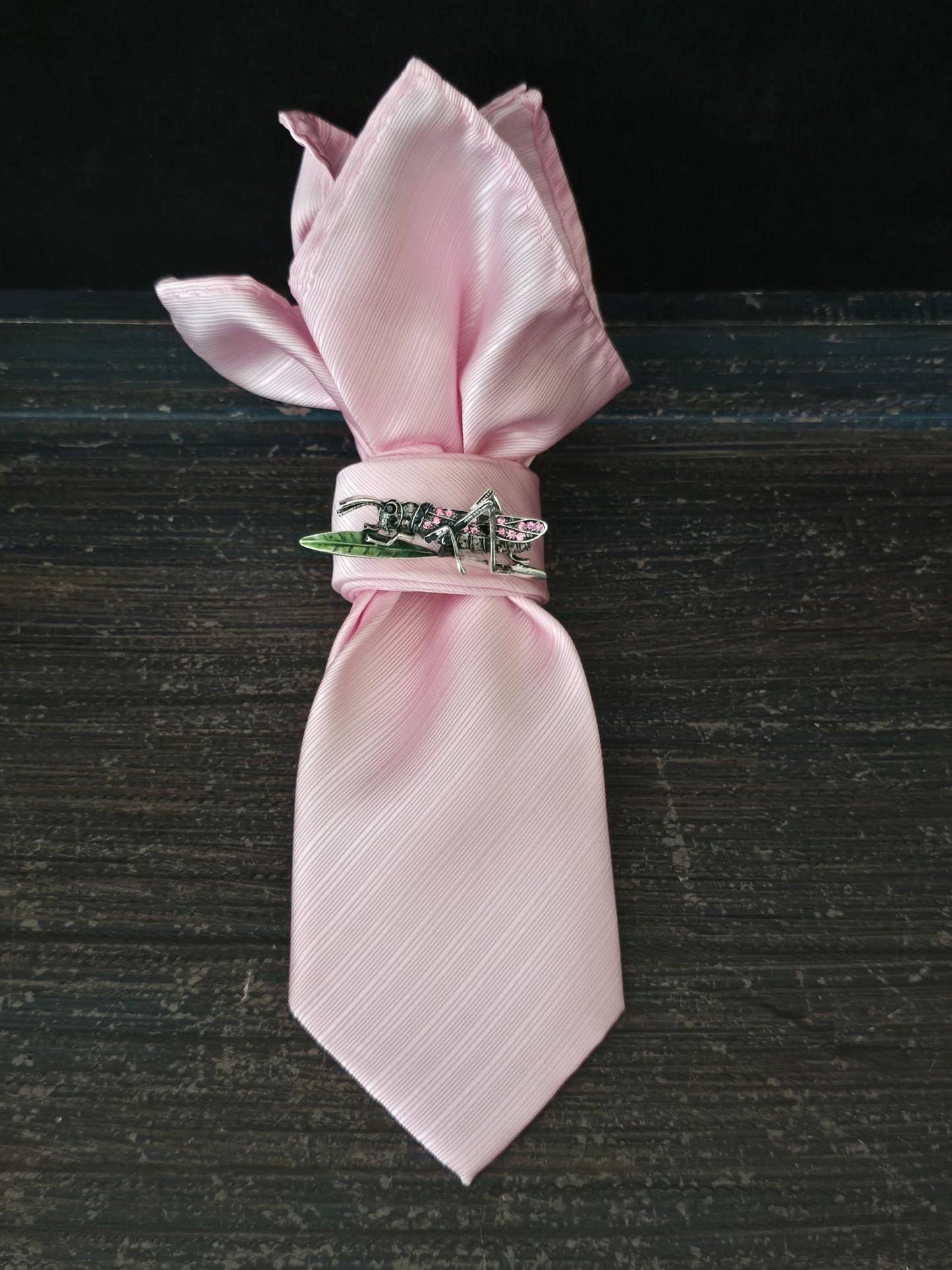 Pink  Women's Tie- Grasshopper Brooch Necklace - Handcrafted Statement Jewelry - Brooch Necktie - Stylish Neckwear For Women