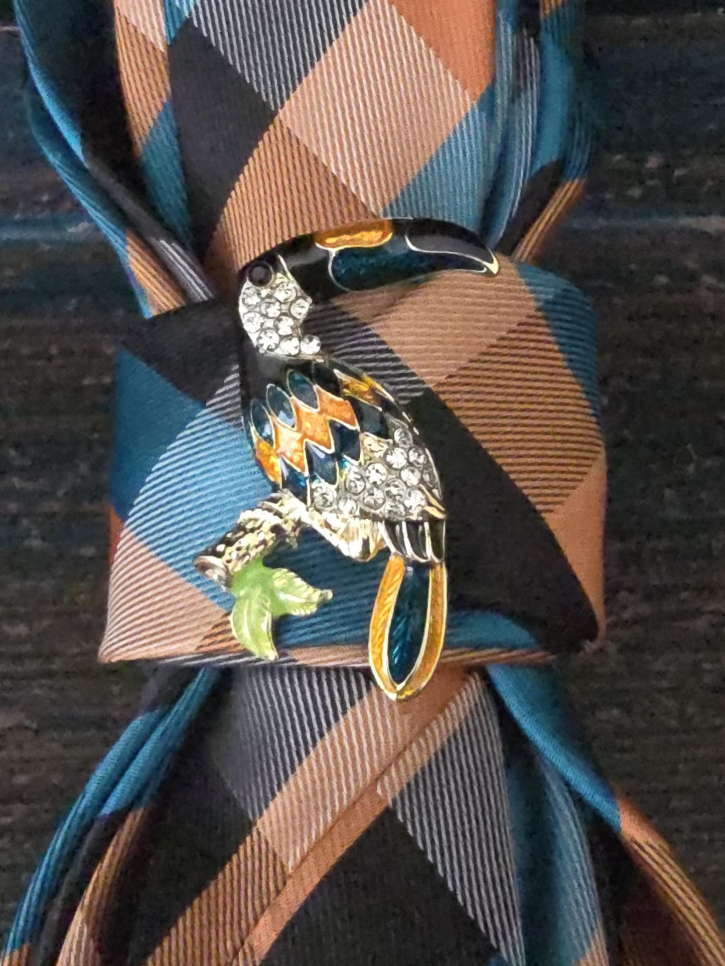 Simply Elegant Orange Plaid Women's Necktie Necklace - Handcrafted Statement Jewelry - Brooch Necktie - Stylish Neckwear For Women