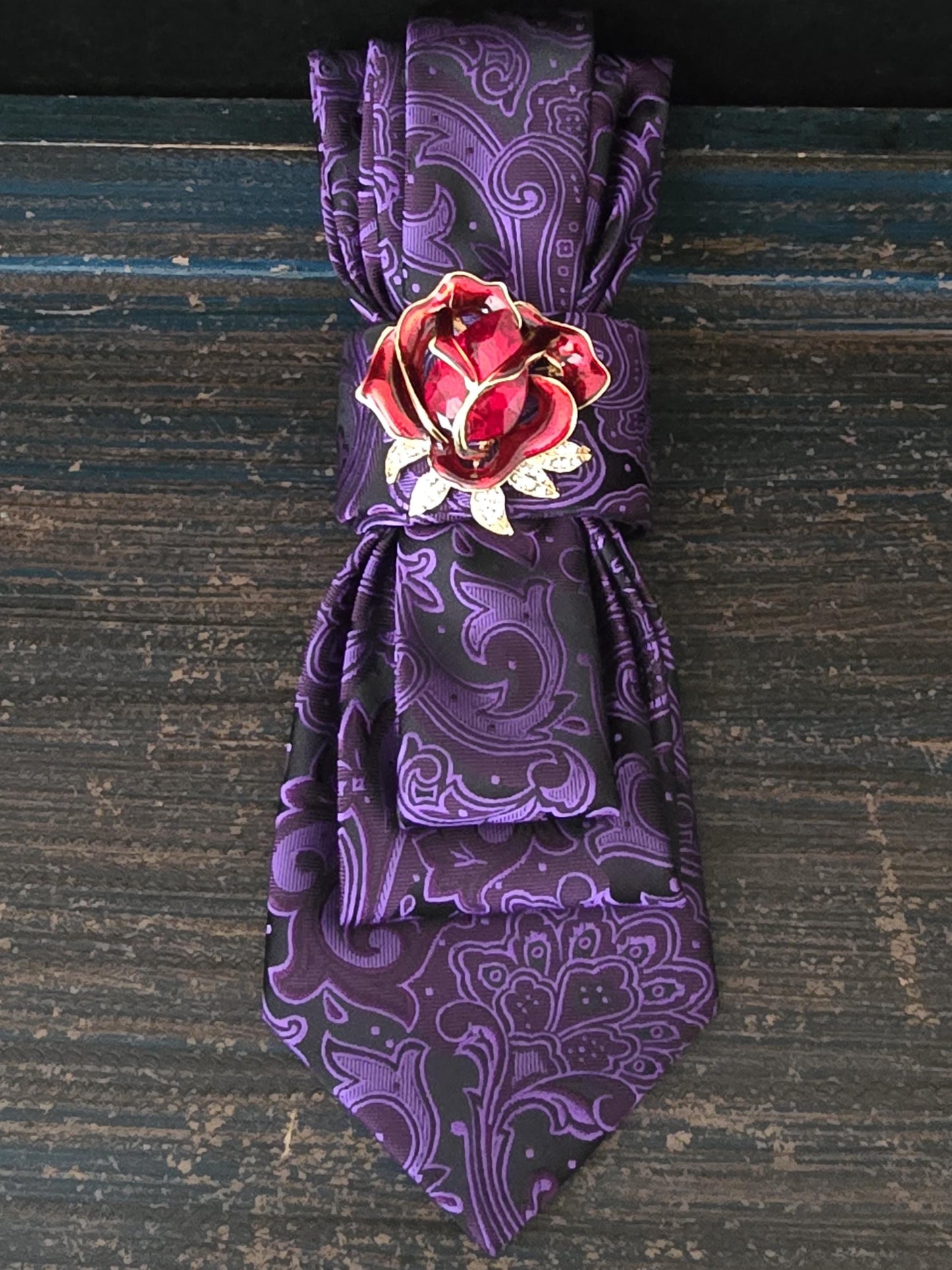 Purple Paisley Women's Tie- Ballerina Brooch Necklace - Handcrafted Statement Jewelry - Brooch Necktie - Stylish Neckwear For Women