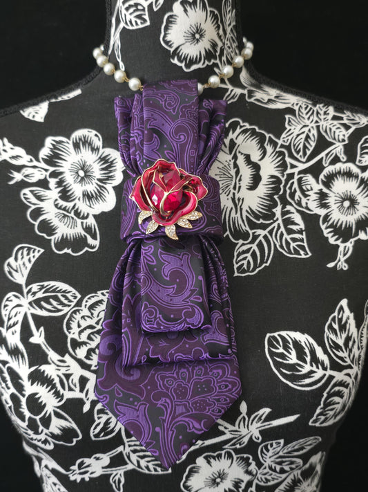 Purple Paisley Women's Tie- Ballerina Brooch Necklace - Handcrafted Statement Jewelry - Brooch Necktie - Stylish Neckwear For Women