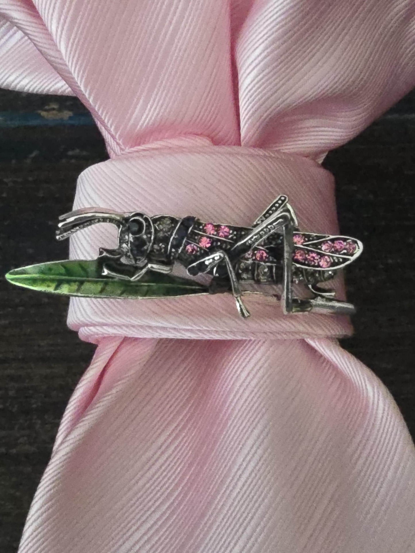 Pink  Women's Tie- Grasshopper Brooch Necklace - Handcrafted Statement Jewelry - Brooch Necktie - Stylish Neckwear For Women