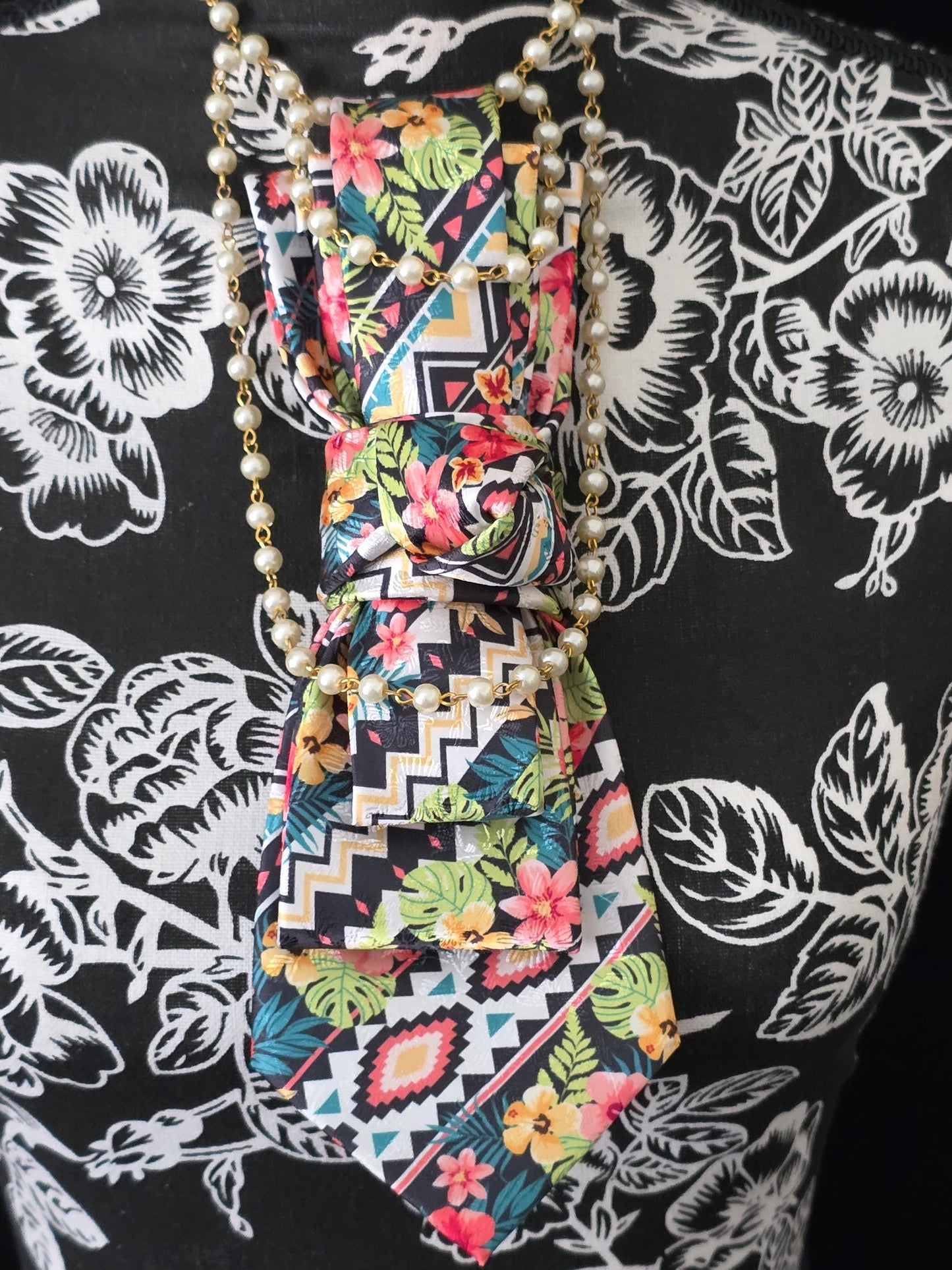 Simple but Elegant Multi-Color Women's Necktie Necklace - Handcrafted Statement Jewelry - Brooch Necktie For Women