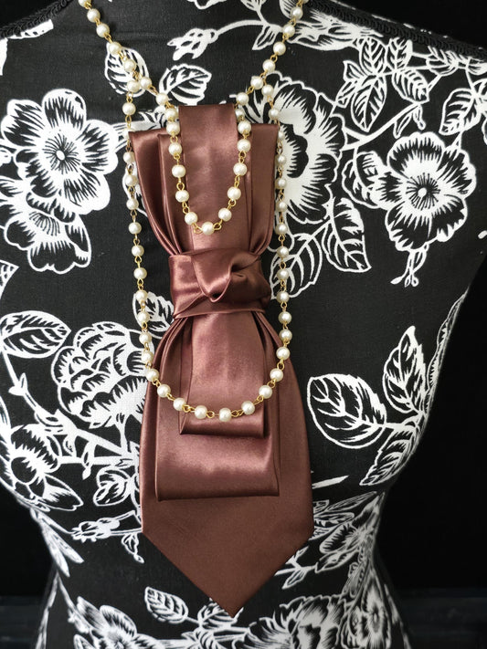 Simple but Elegant Chocolate Brown Women's Necktie Necklace - Handcrafted Statement Jewelry - Brooch Necktie For Women