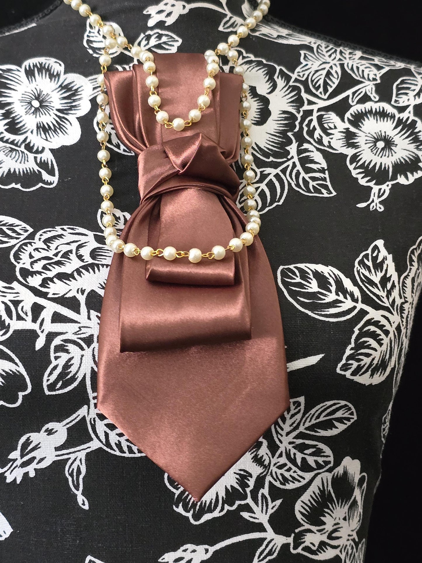 Simple but Elegant Chocolate Brown Women's Necktie Necklace - Handcrafted Statement Jewelry - Brooch Necktie For Women