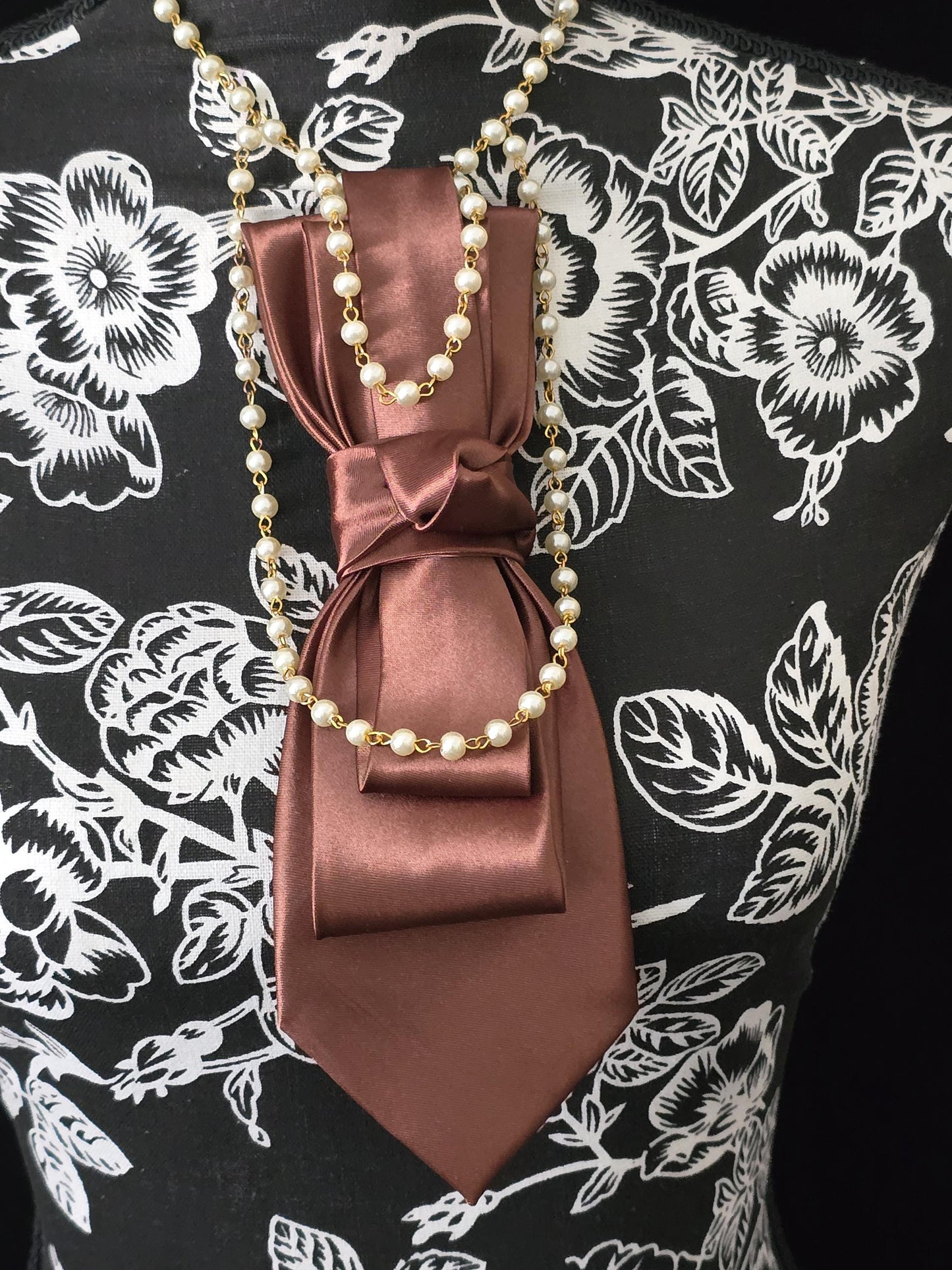 Simple but Elegant Chocolate Brown Women's Necktie Necklace - Handcrafted Statement Jewelry - Brooch Necktie For Women